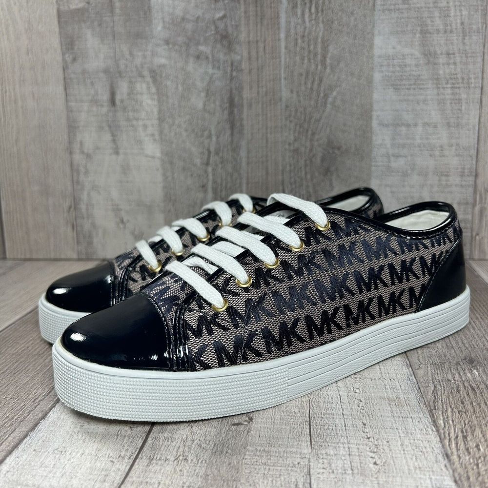 Michael Kors Girls Youth Big Kids Sneakers Canvas Monogram Logo Navy Size 5